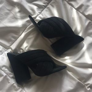 Black Faux Suede Criss-Cross Mules
